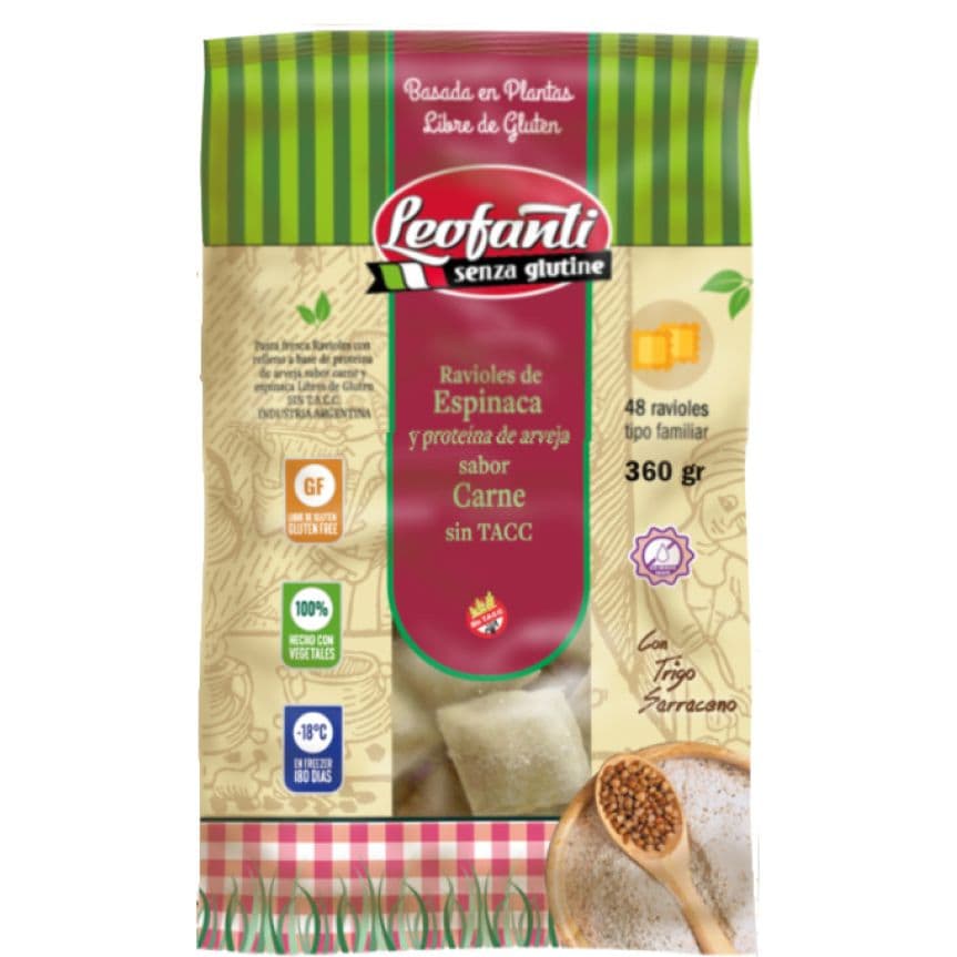 Ravioles Carne de Arvejas y Espinaca Leofanti Senza Glutine