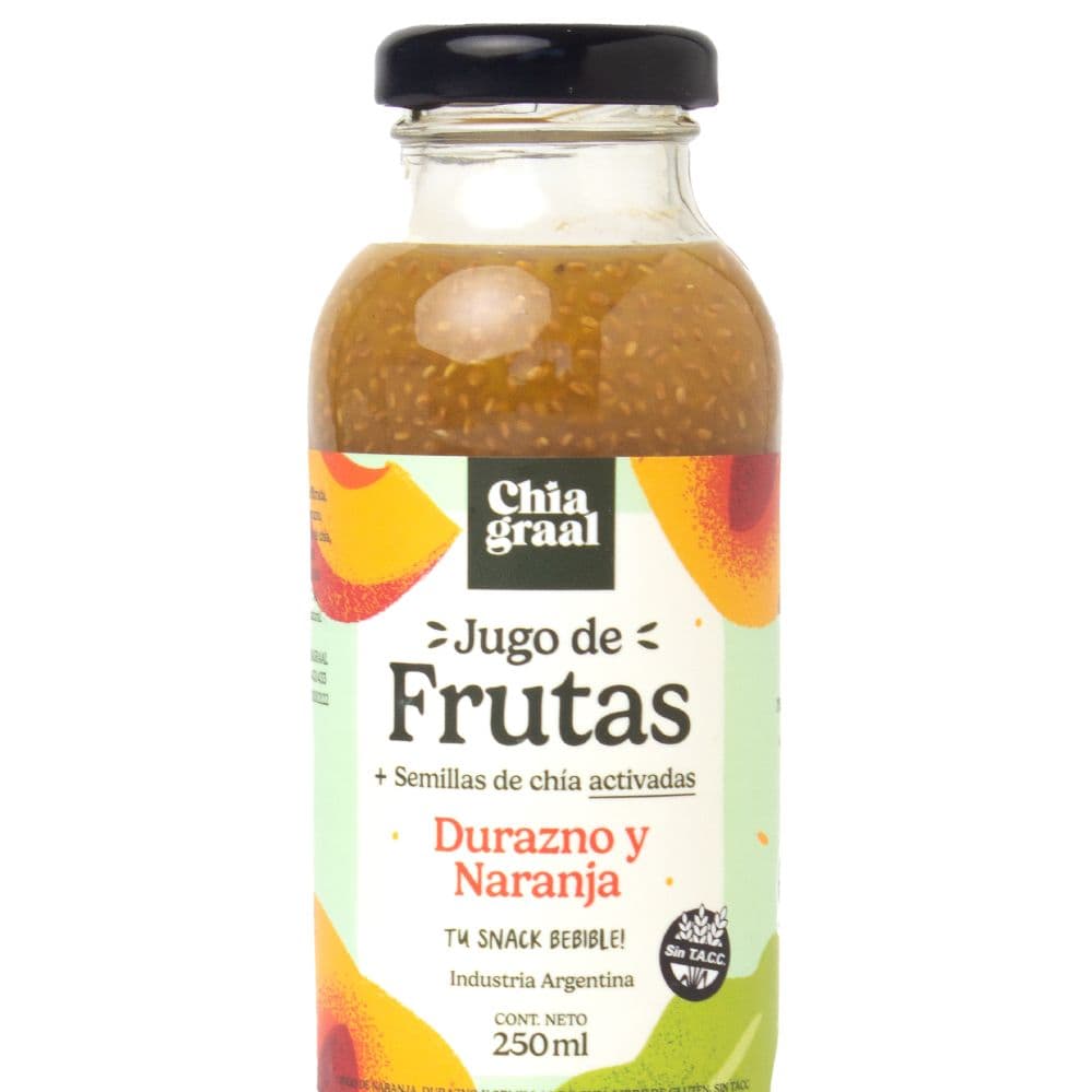Jugo de frutas con semillas de chia Durazno, naranja y chia Chia Graal