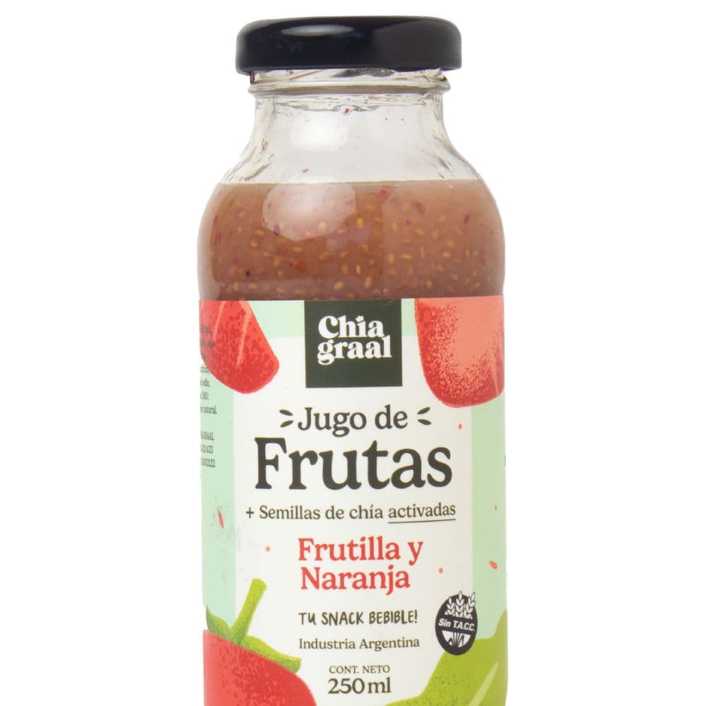 Jugo de frutas con semillas de chia Frutilla, naranja y chia Chia Graal