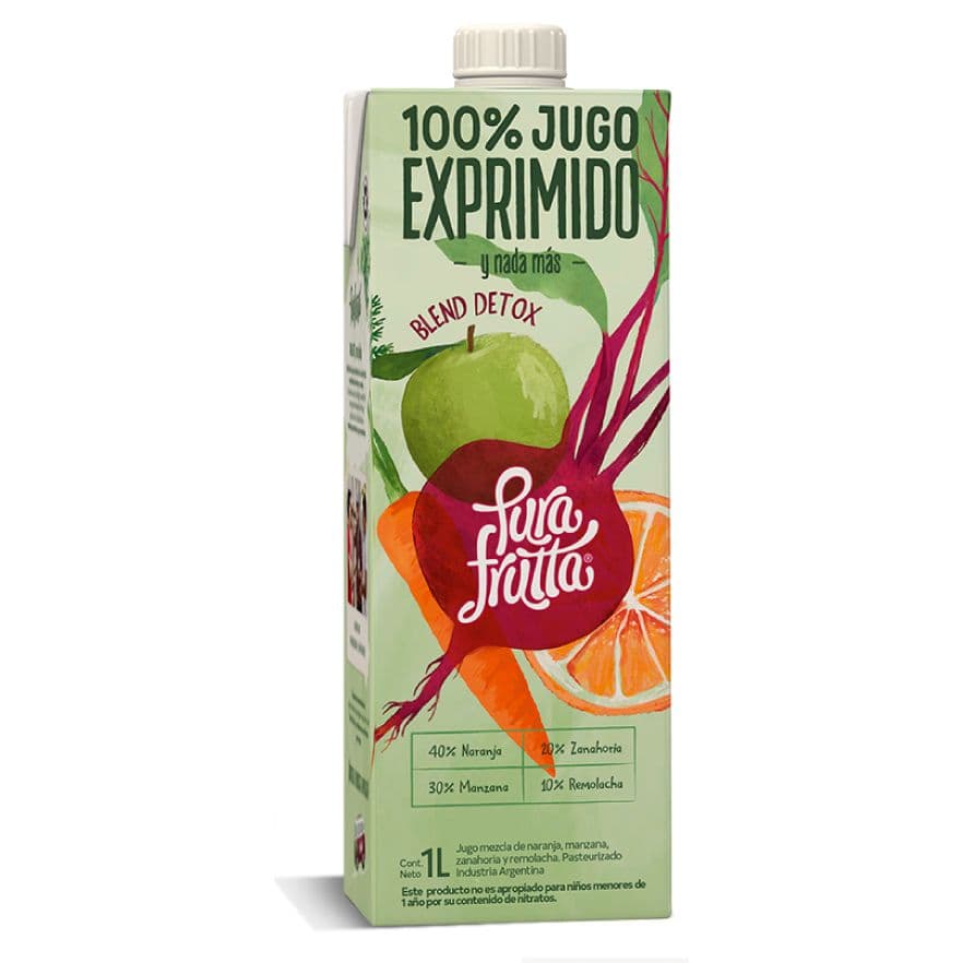 100% Jugo Exprimido Blend Detox: Naranja, Manzana Verde, Zanahoria y Remolacha Pura Frutta